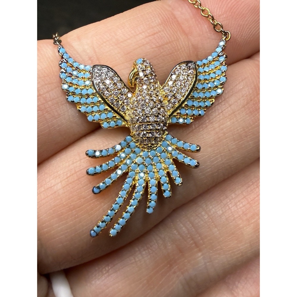 Vintage Gold-Tone Crystal Phoenix Pendant Necklace Sterling Silver Petite Stones